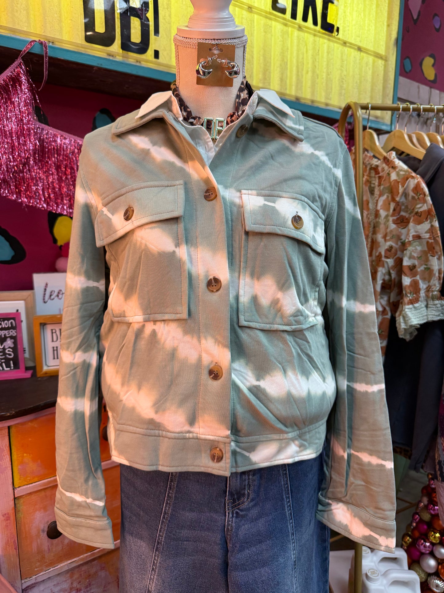 Sage Green Knit Tie-Dye Jacket