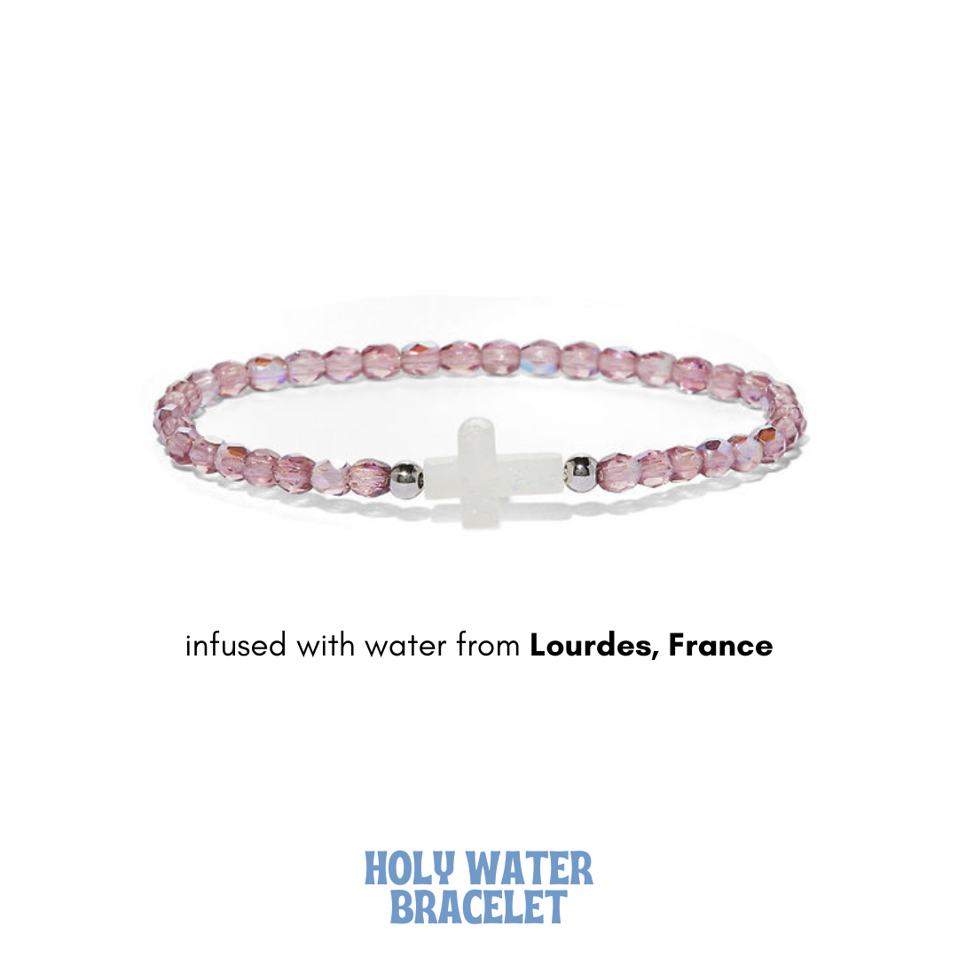 HOLY WATER BEADED AMETHYST AB CROSS BRACELET