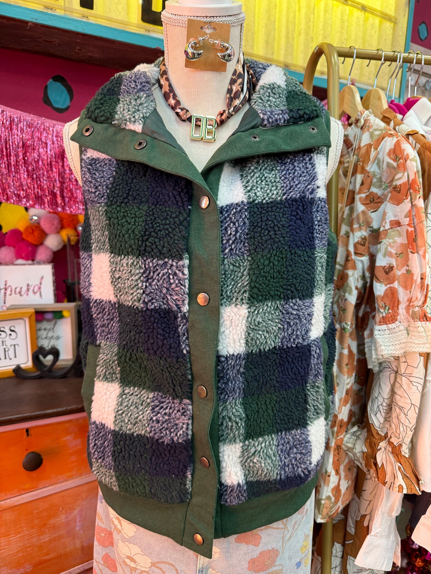 GREEN AND BLUE PLAID VEST