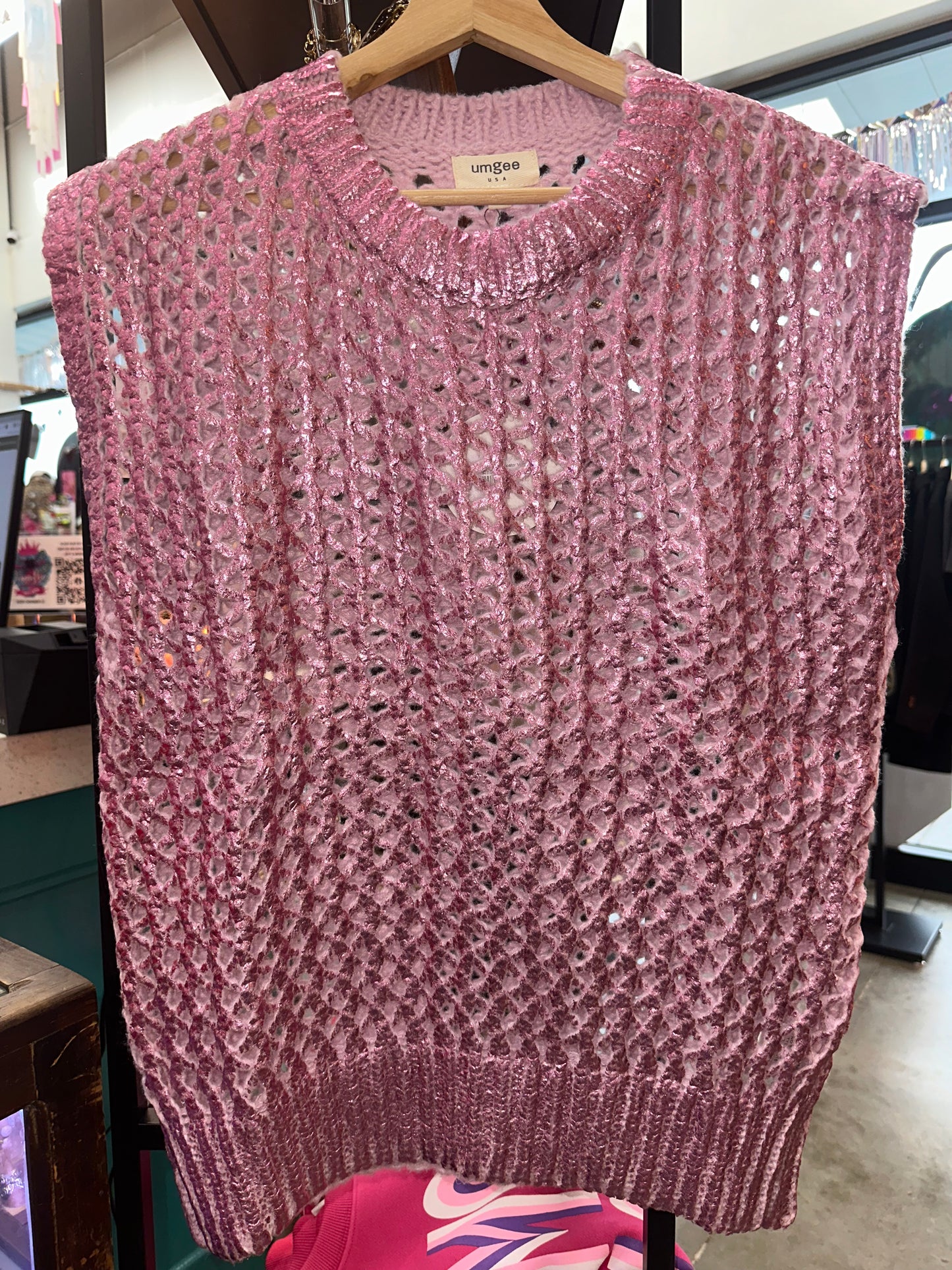 Pink Metallic Foil Sweater Vest