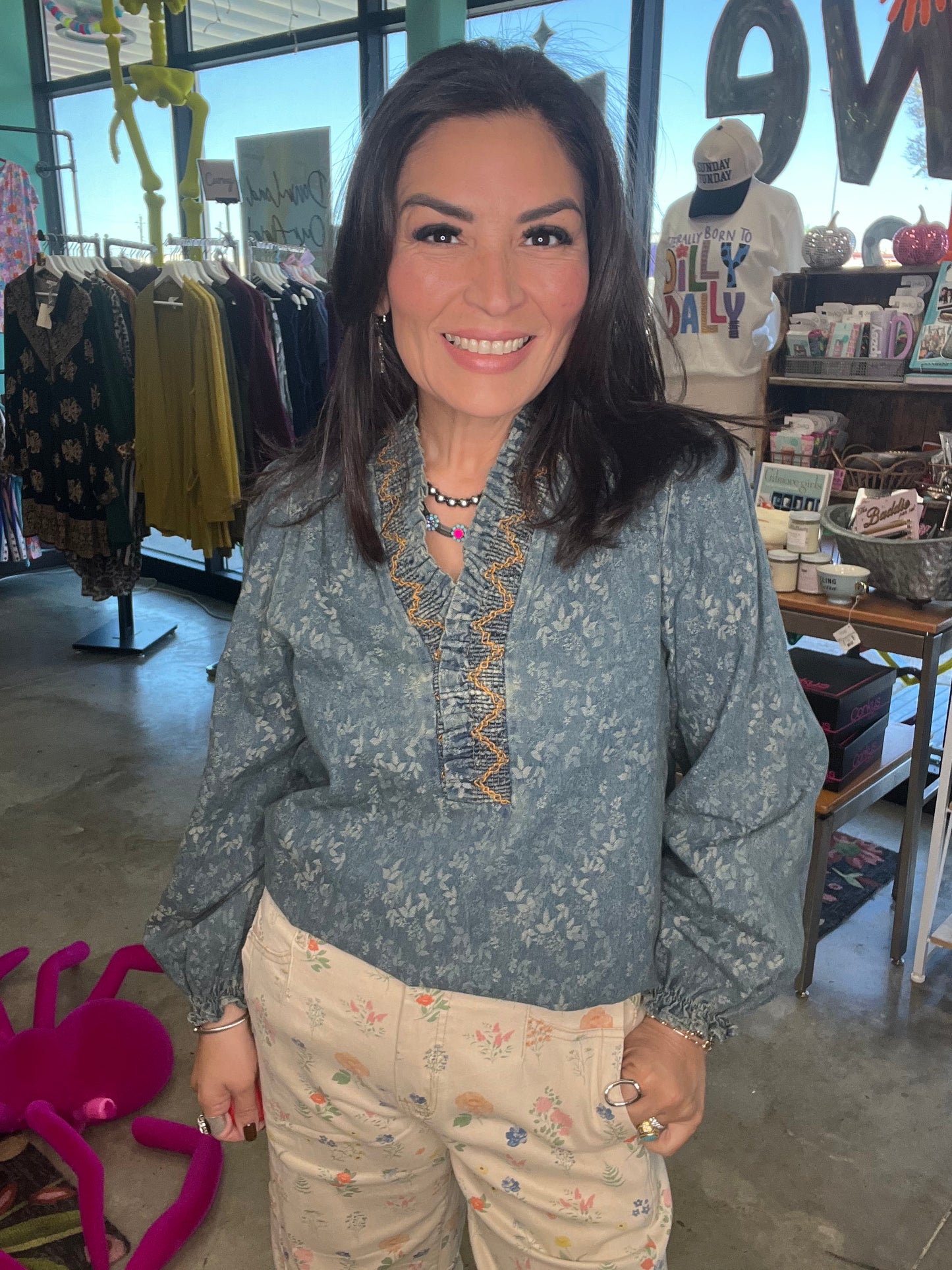 JACQUARD DENIM BLOUSE