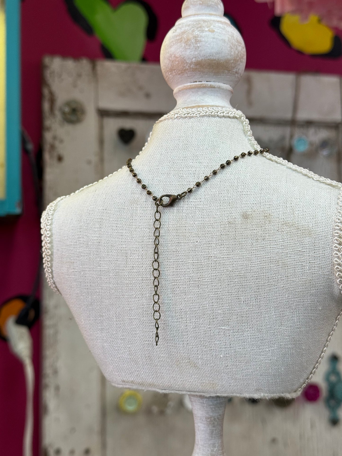 3mm Pyrite Bead Rosary Necklace with Sacred Heart Charm