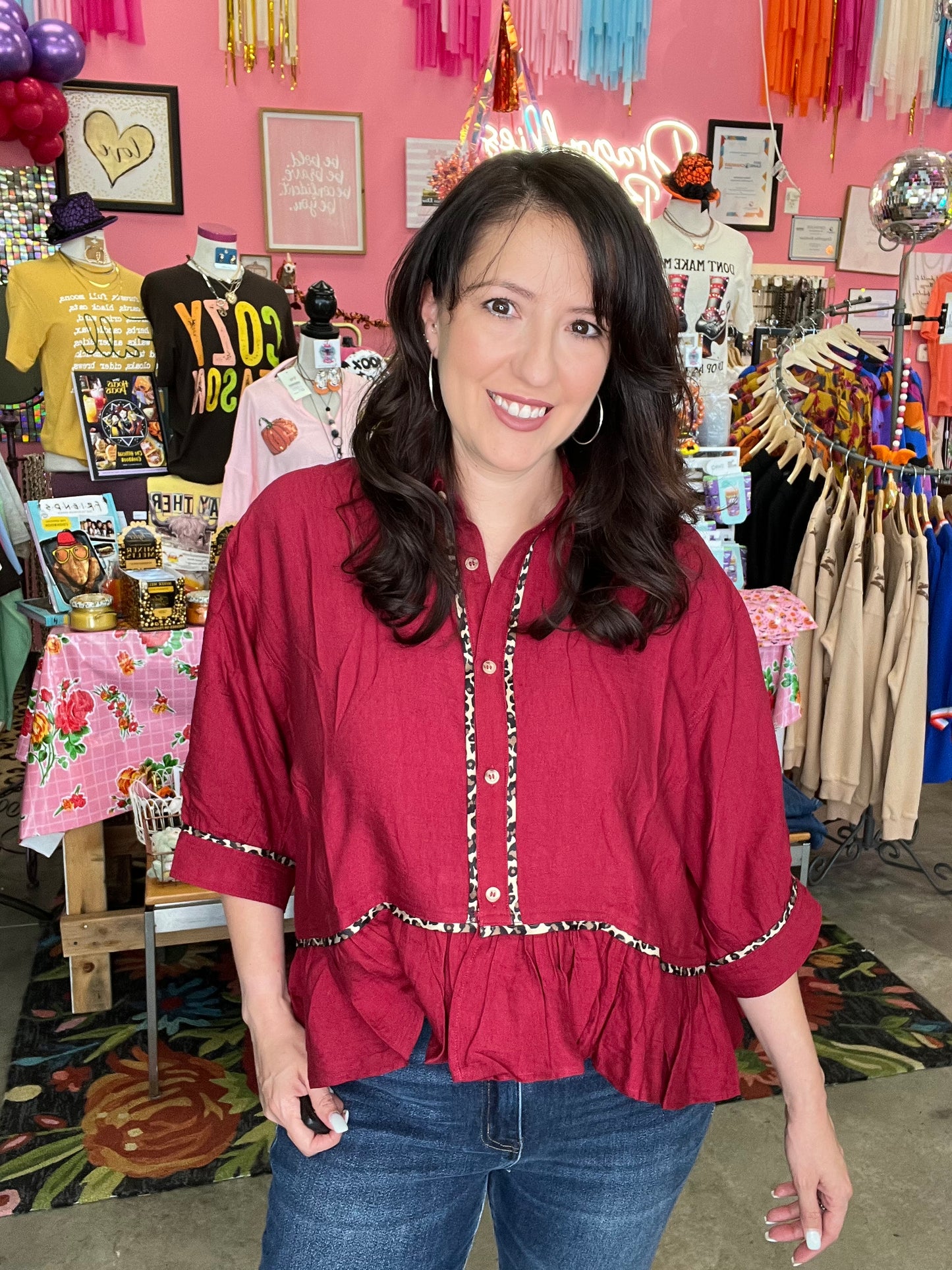 Solid Dolman Sleeve Ruffle Hem Top