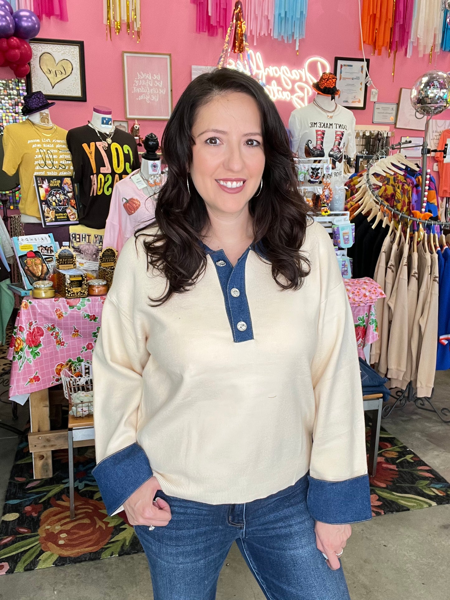 Solid Wide Contrast Cuff Top