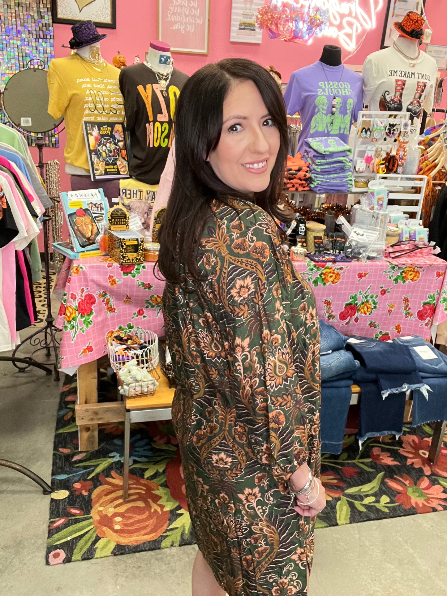 Chic Botanica Collared Dress-OLIVE MIX