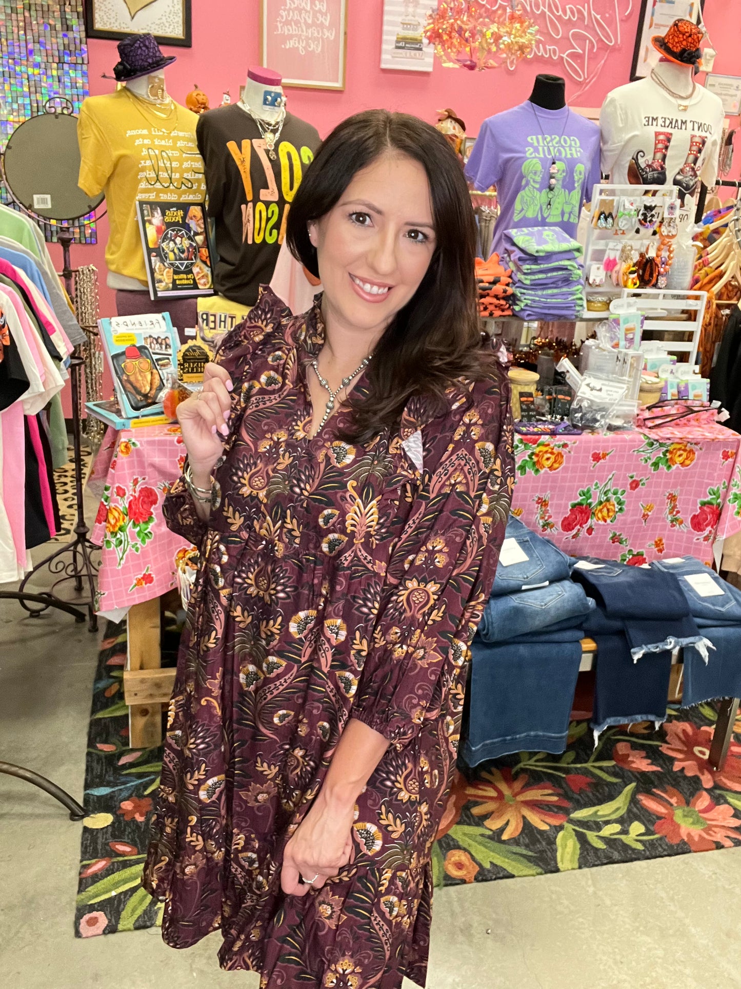 FALL IN FLORALS DRESS - WINE MIX