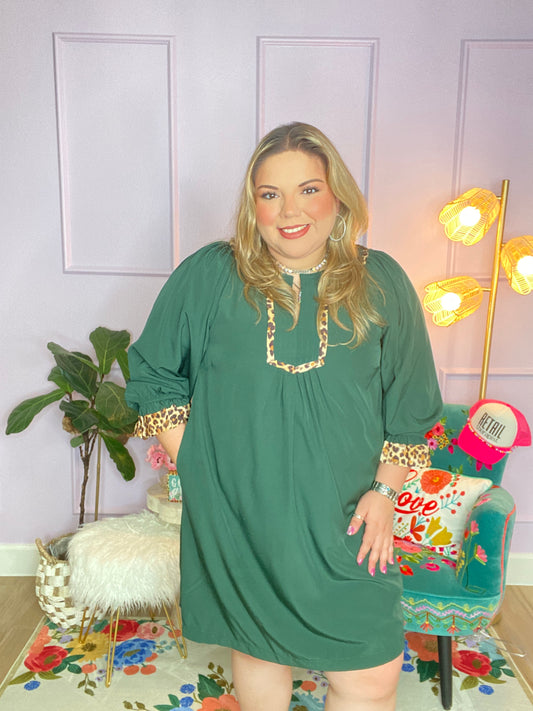 Curvy - Tunic Dress with Leopard Trim Accents