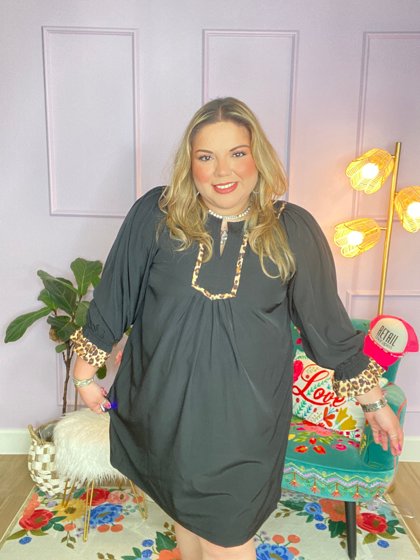 Curvy - Tunic Dress with Leopard Trim Accents