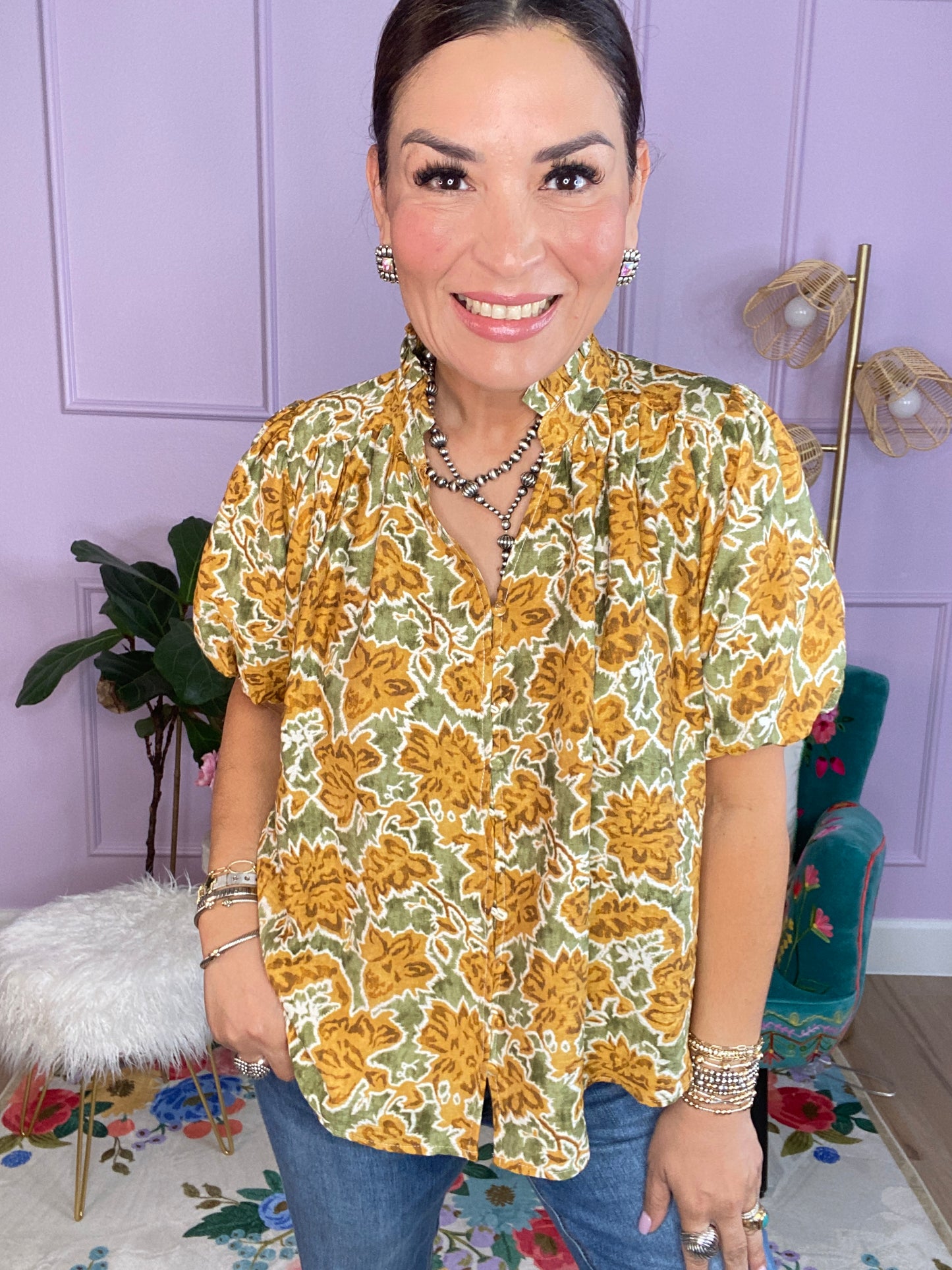 Floral Print Button Down Top