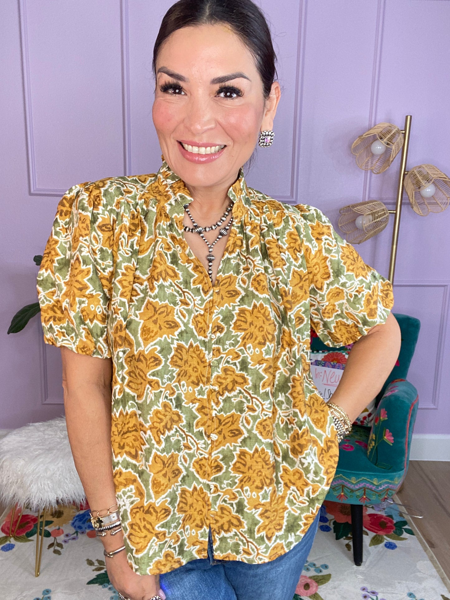 Floral Print Button Down Top