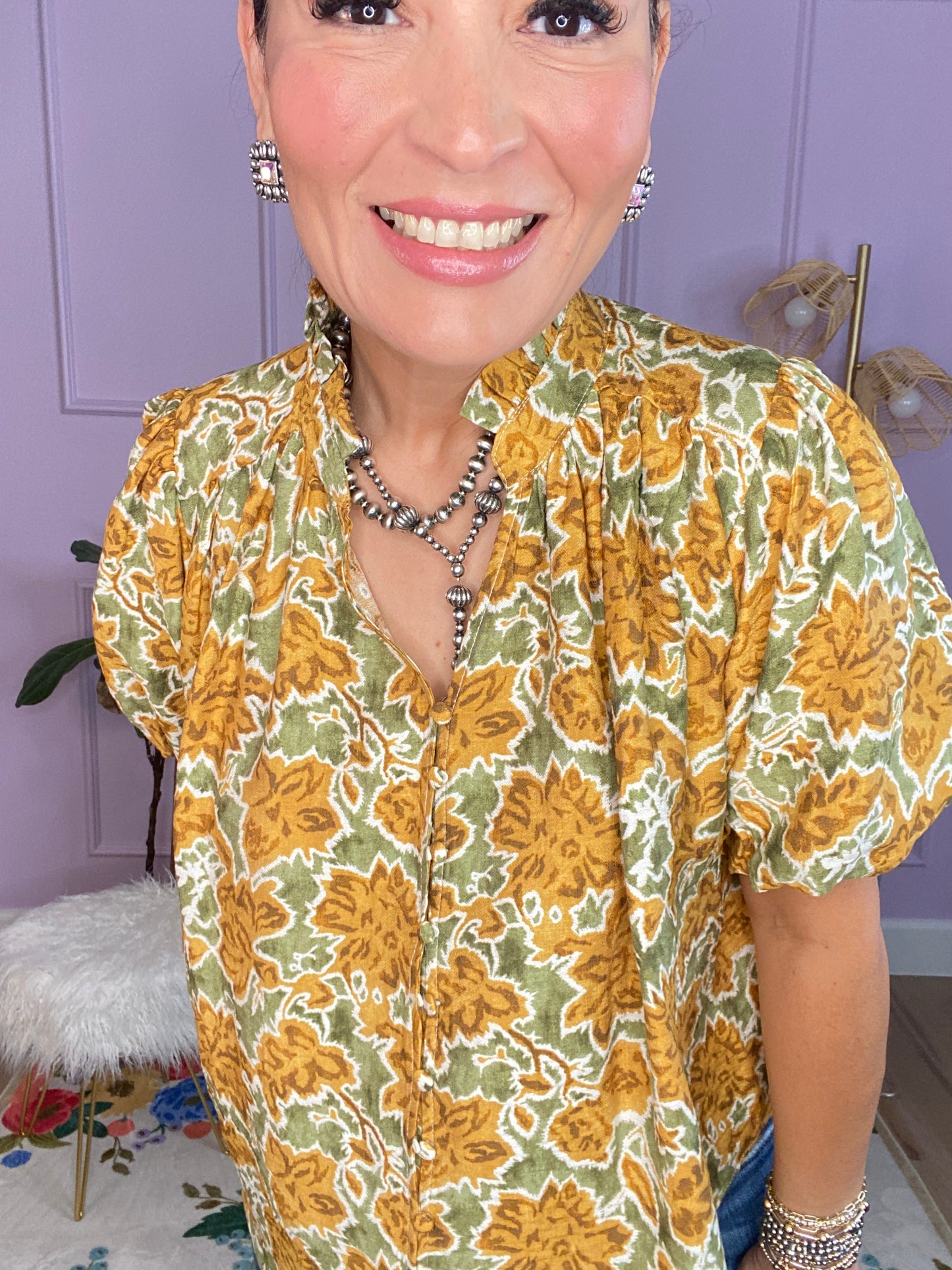 Floral Print Button Down Top