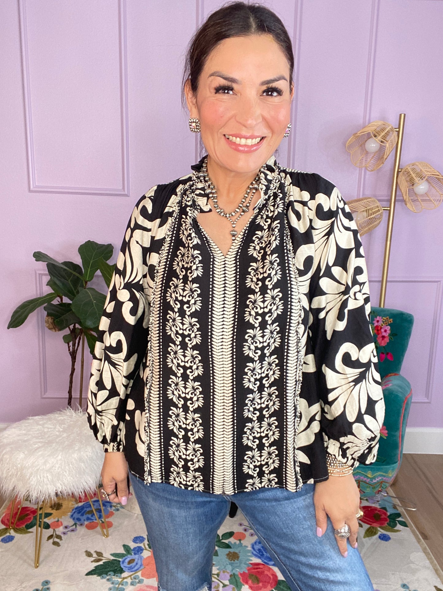 Printed Long Sleeve Blouse