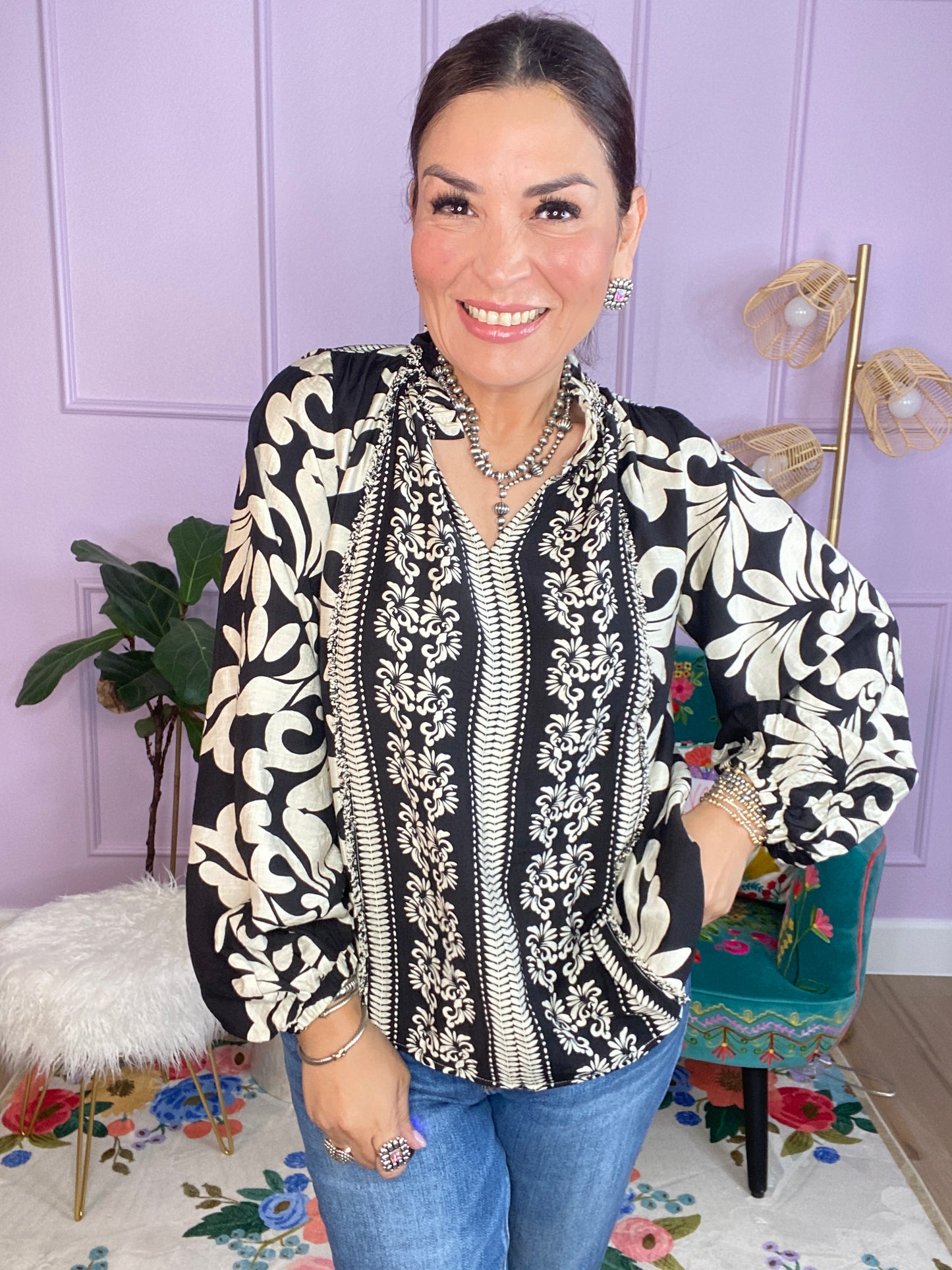 Printed Long Sleeve Blouse