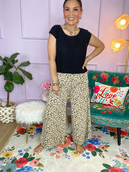 ANIMAL PRINT MINERAL WASHED TERRY KNIT PANTS