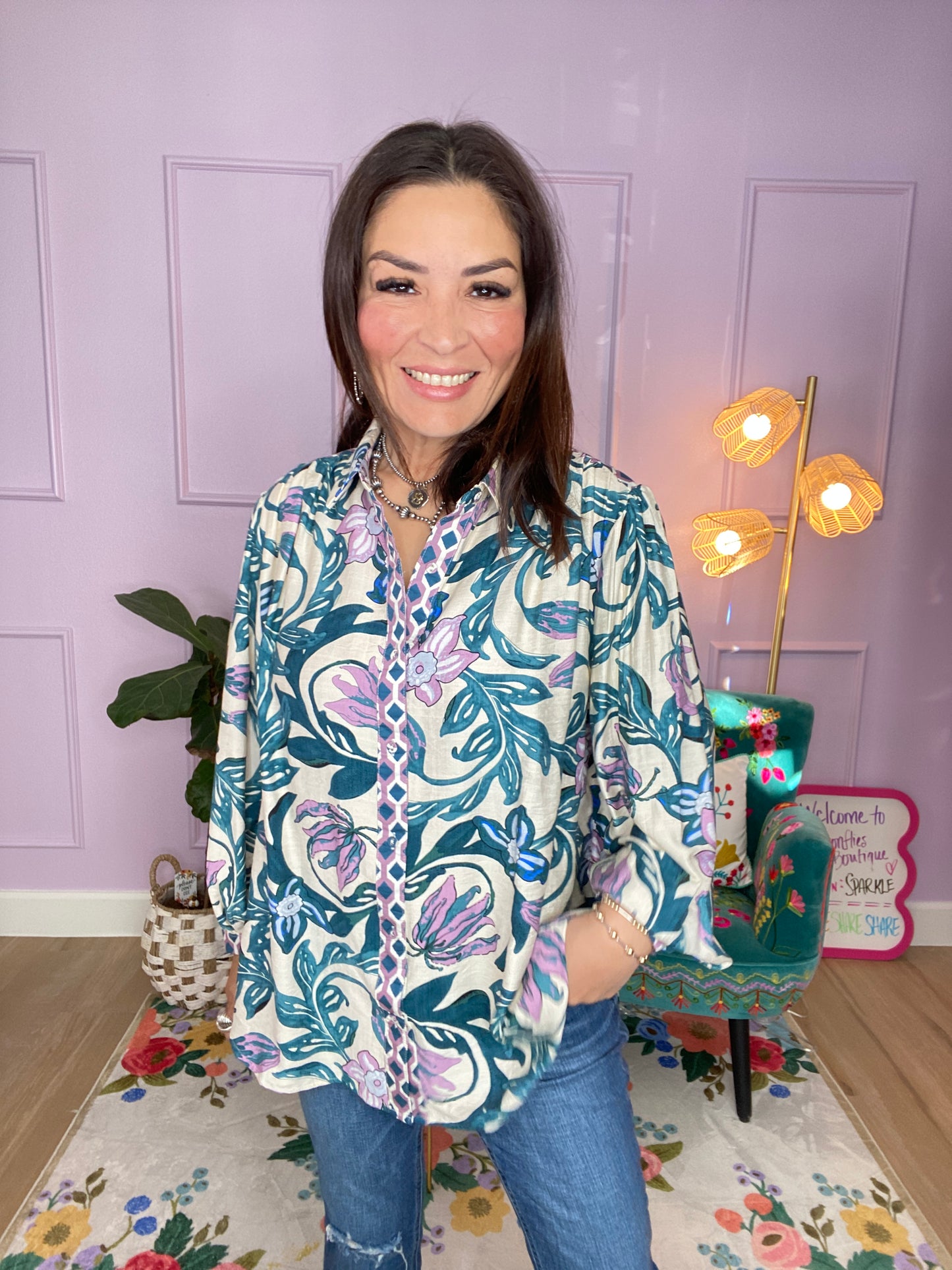 Garden Bloom Button Down Blouse