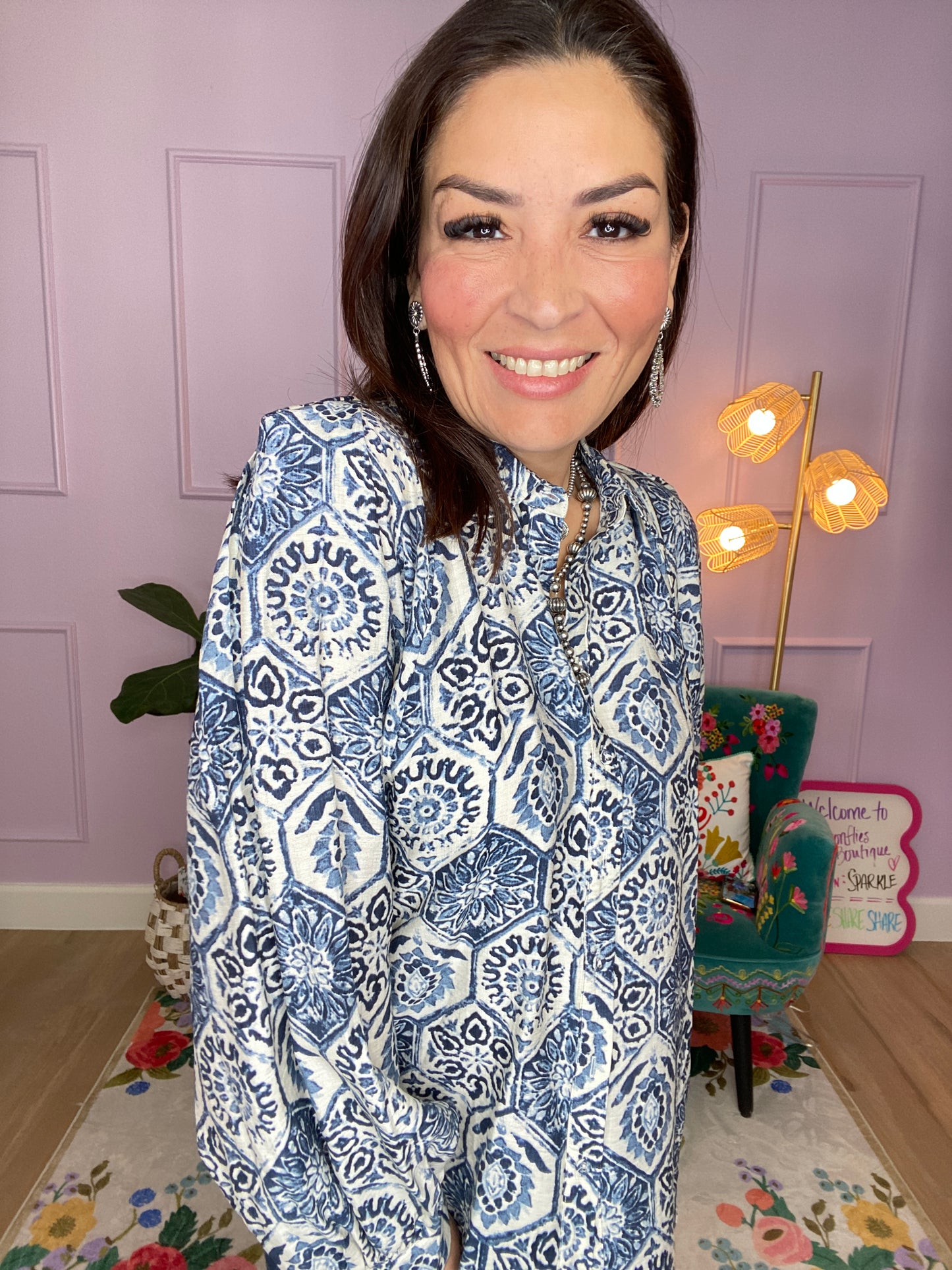 Indigo Mosaic Oversized Shirt