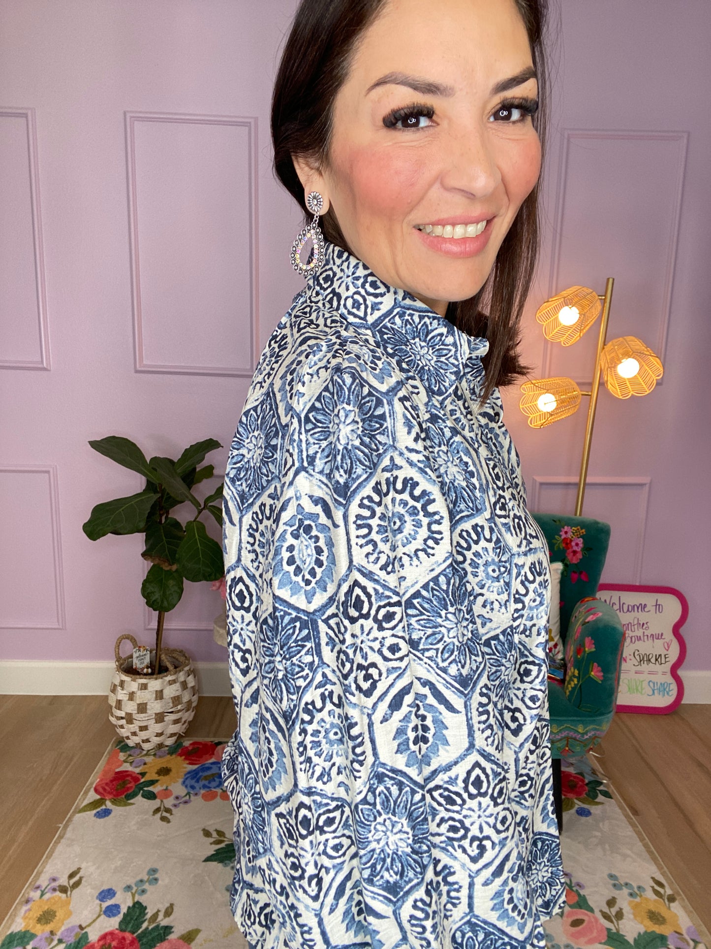 Indigo Mosaic Oversized Shirt