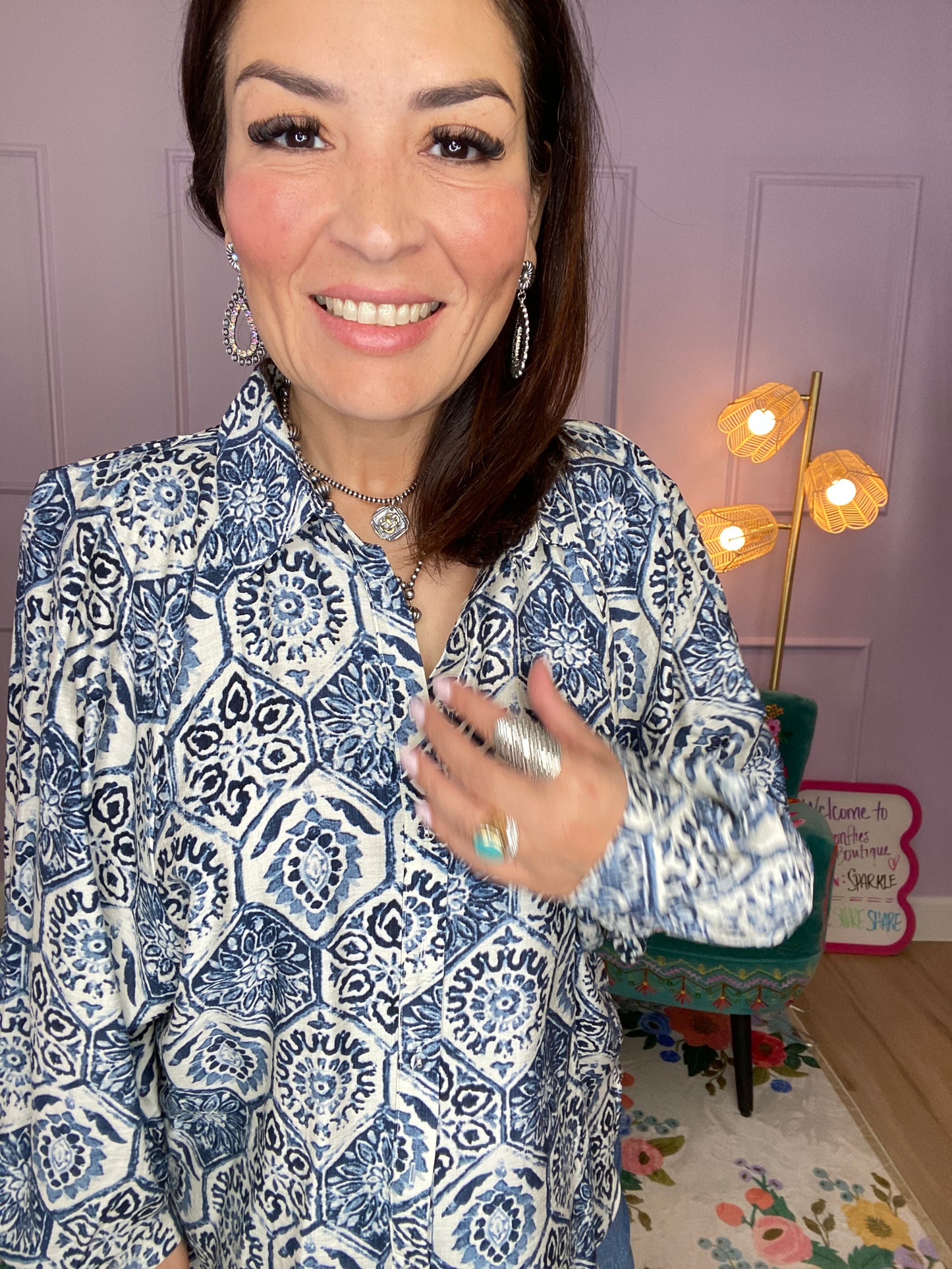 Indigo Mosaic Oversized Shirt