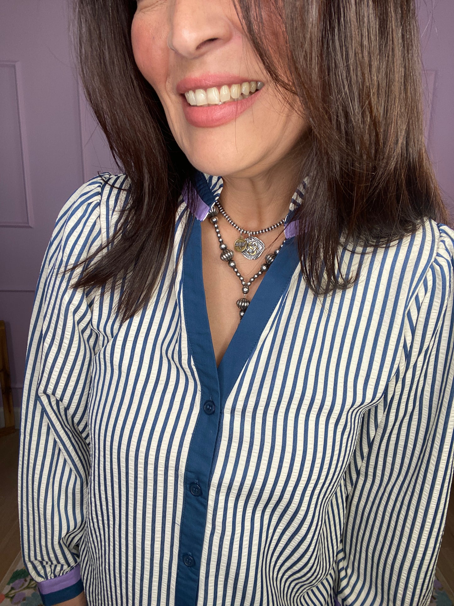 Striped Button-Down Ruffle Top