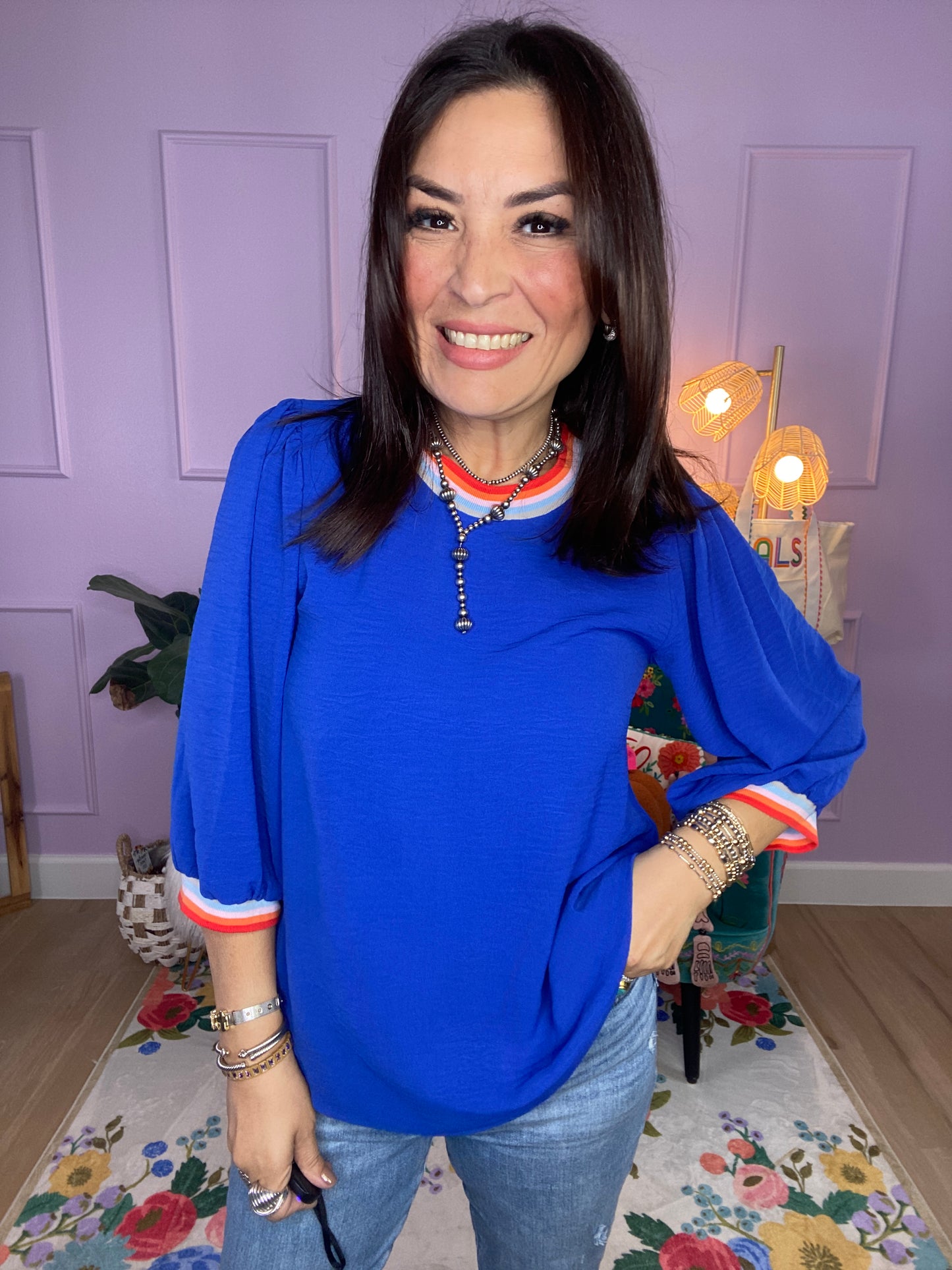 Solid U-Neck Peasant Sleeve Top