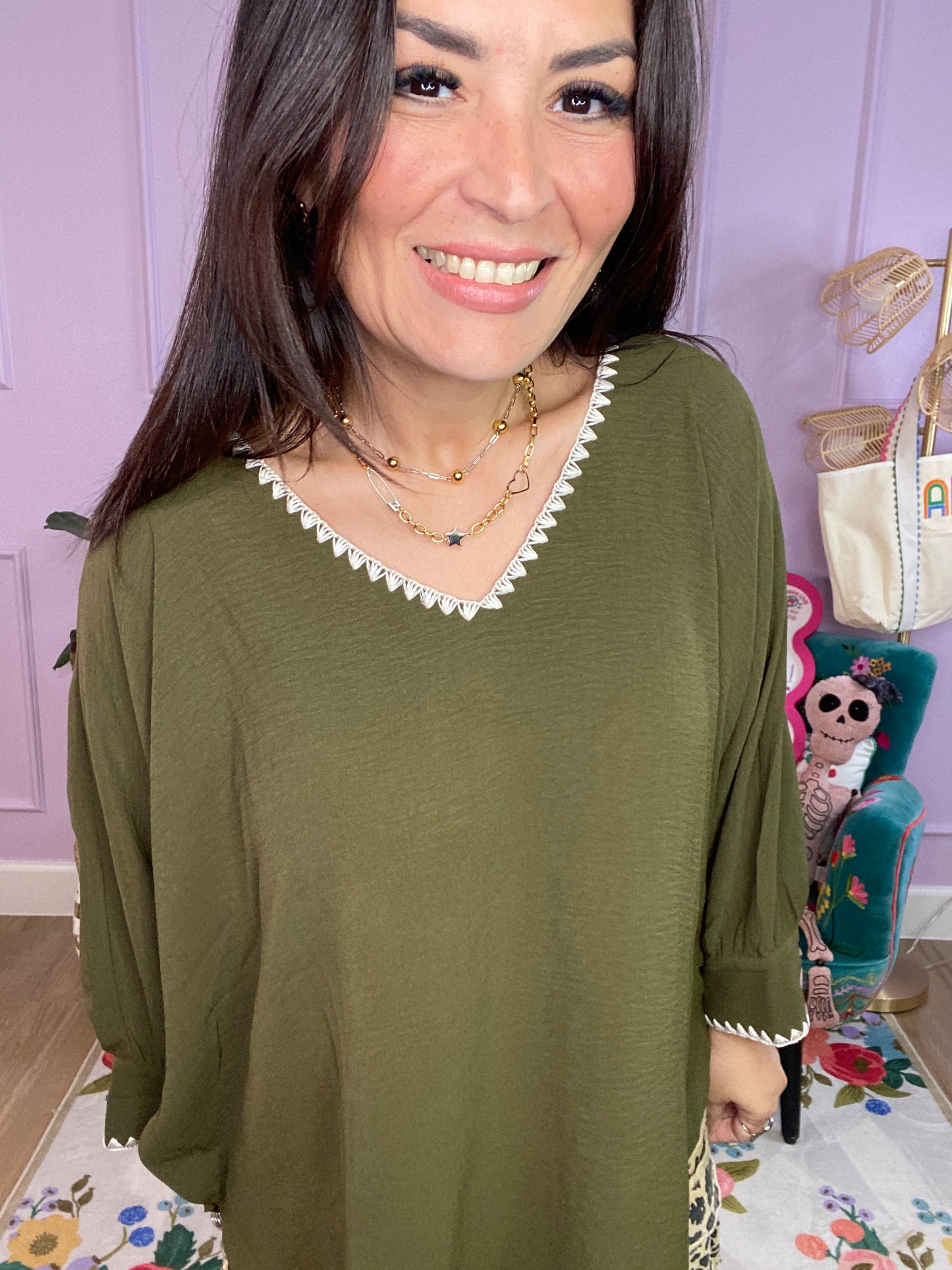 Relaxed Elegance Batwing Top - Olive