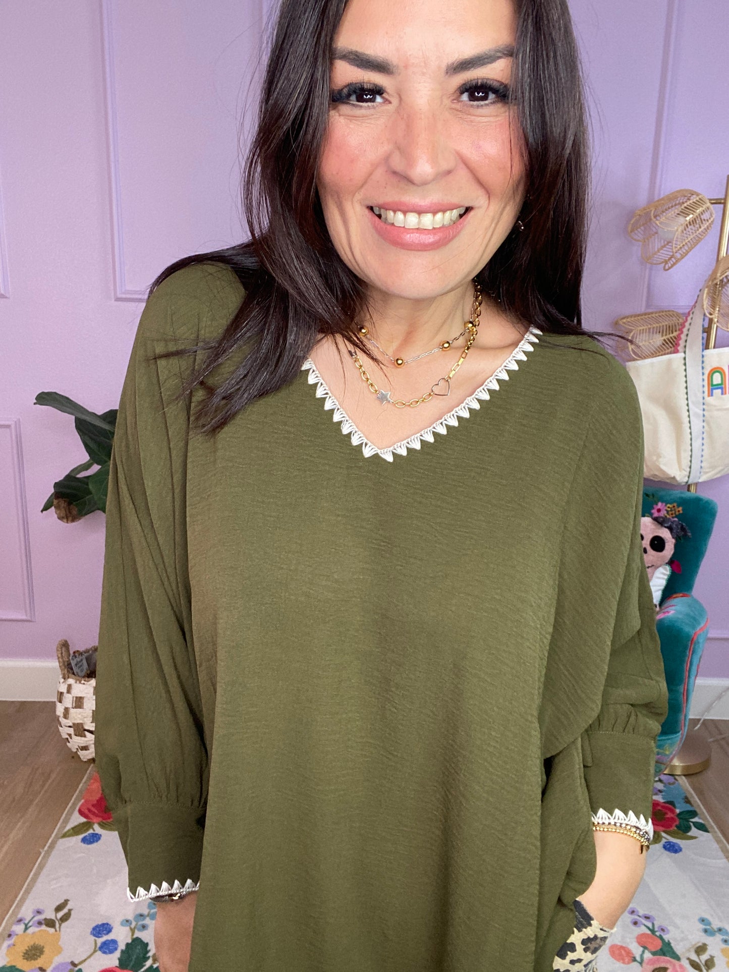 Relaxed Elegance Batwing Top - Olive