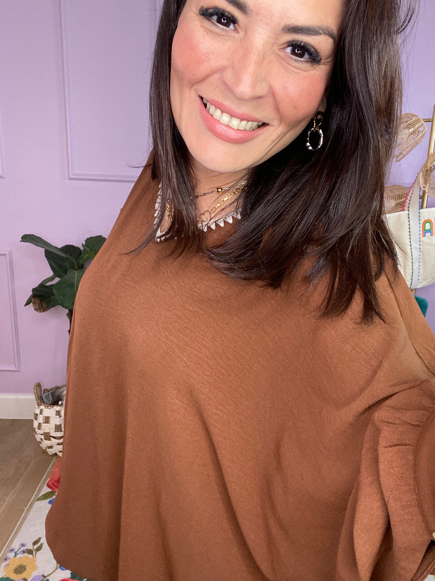 Relaxed Elegance Batwing Top - BROWN