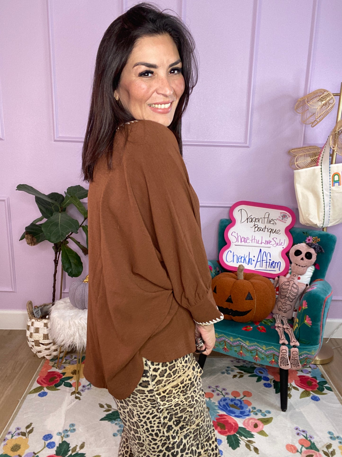 Relaxed Elegance Batwing Top - BROWN