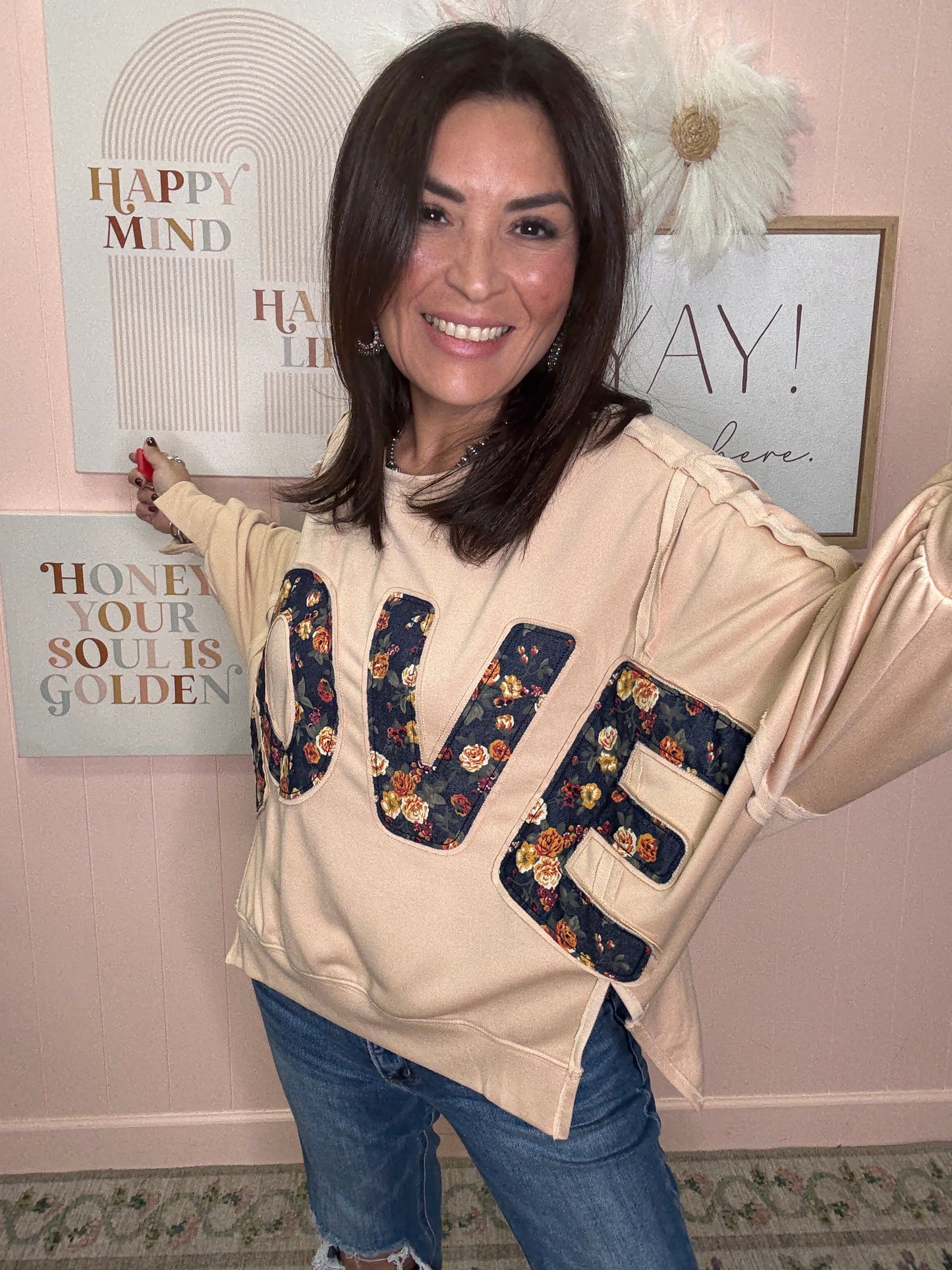 Floral Love Letter Patches French Terry Sweatshirt