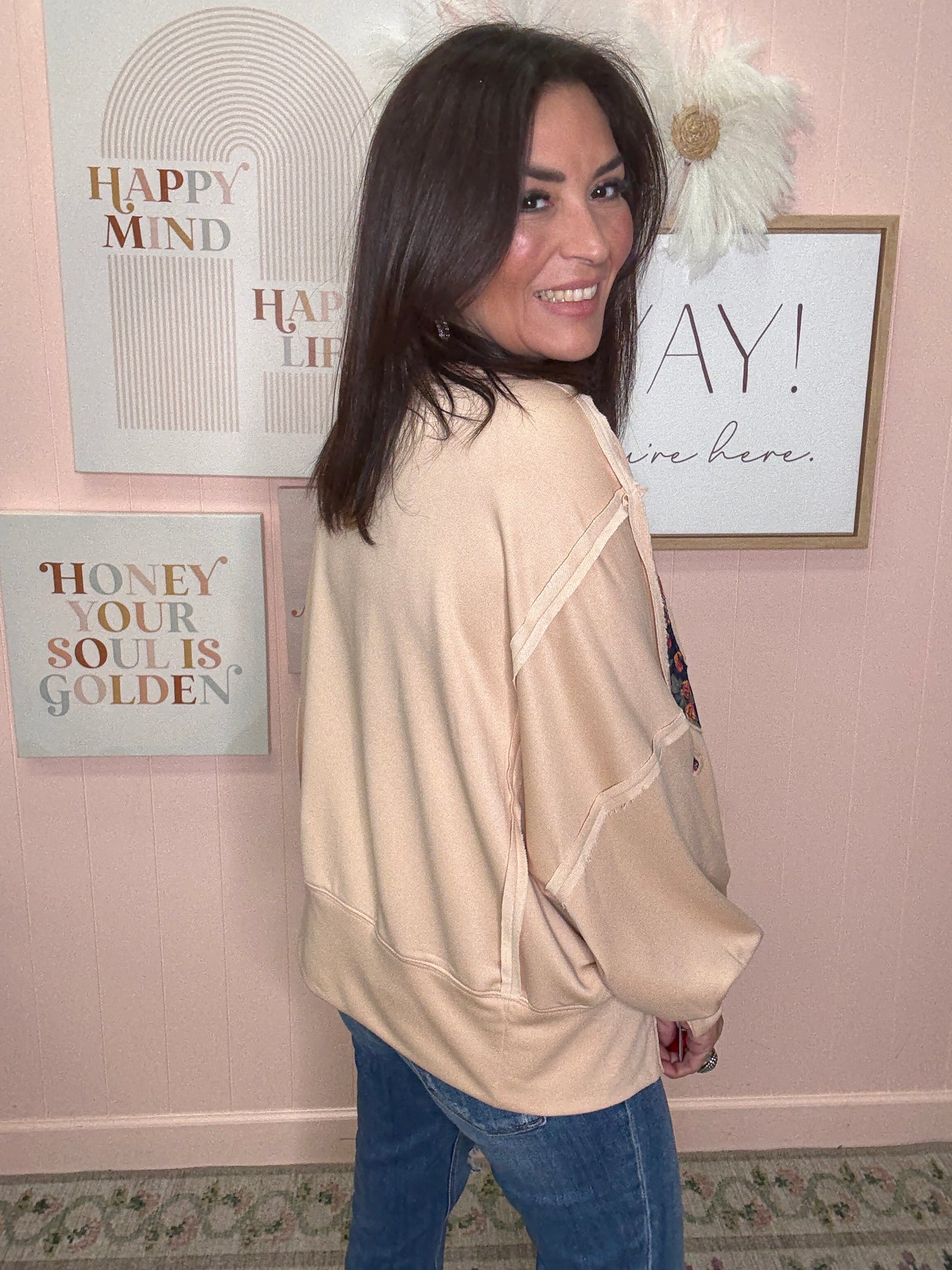 Floral Love Letter Patches French Terry Sweatshirt