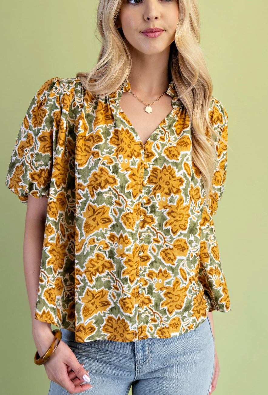 Floral Print Button Down Top