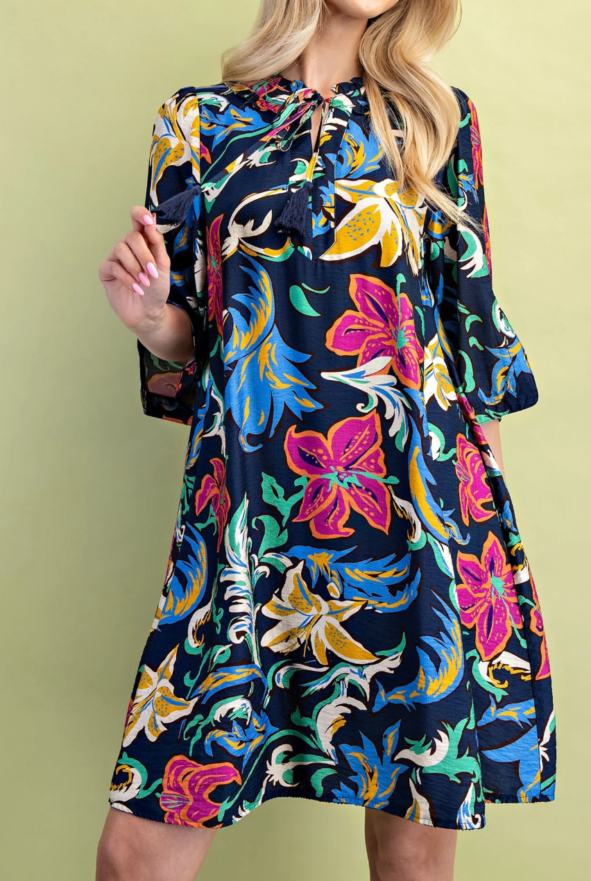 Midnight Bloom Tassel Dress