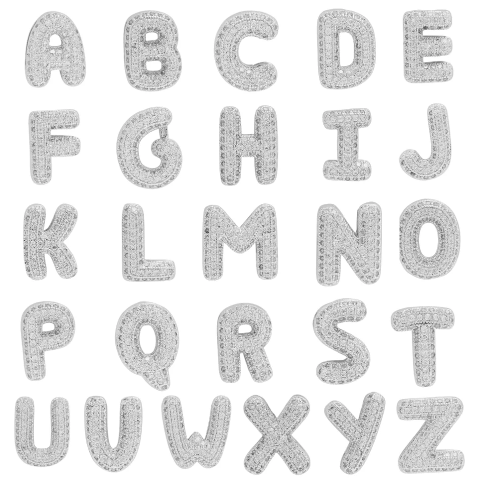 SILVER Bubble CZ Initial Slider Charm for Strap Bracelet (A-Z)