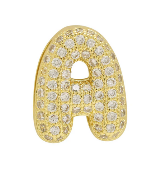 GOLD Bubble CZ Initial Slider Charm for Strap Bracelet (A-Z)