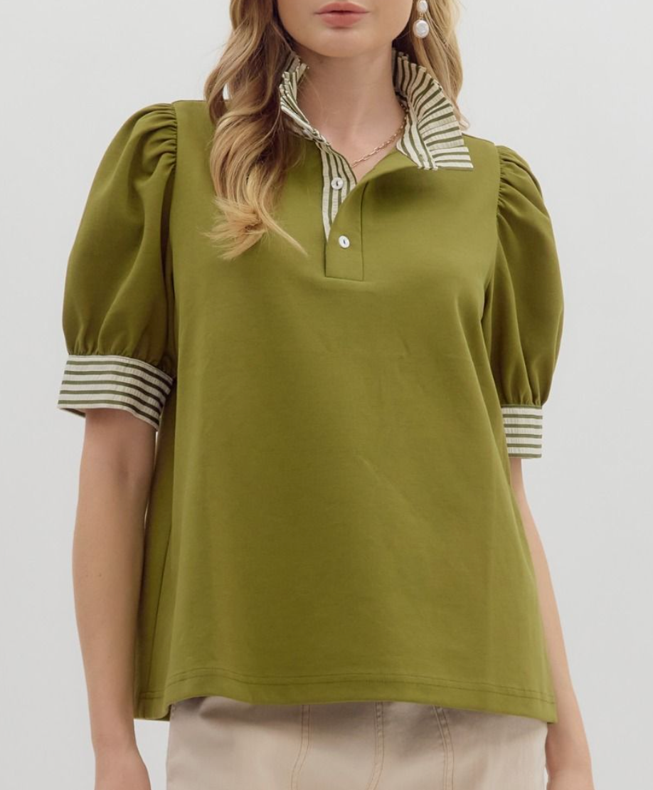 Solid Knit Puff Shoulder Top