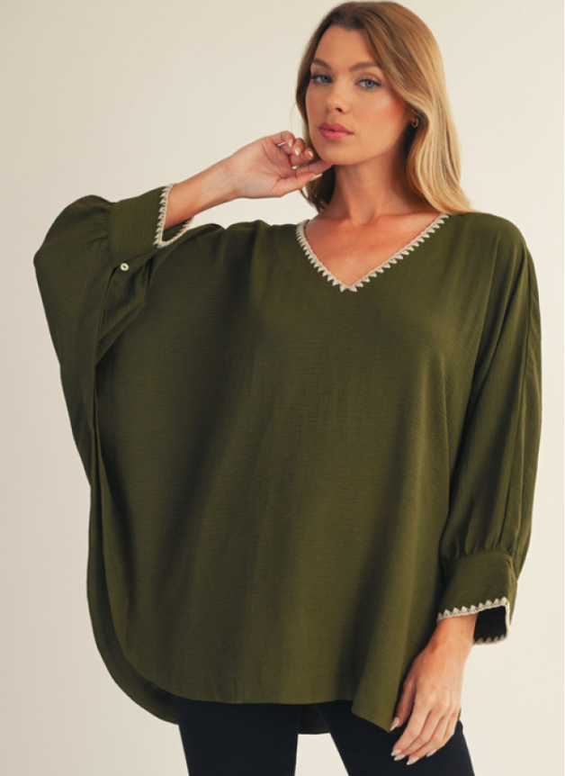 Relaxed Elegance Batwing Top - Olive