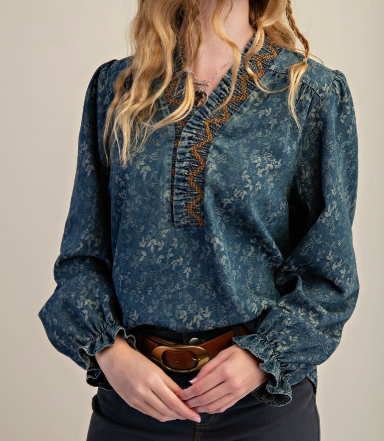 JACQUARD DENIM BLOUSE