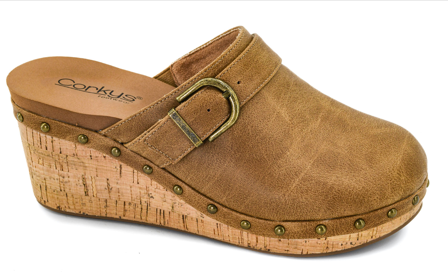 Corky's "Who Knew" Vegan Leather Cork Wedge Heel Clog Sandal with Stud Accents