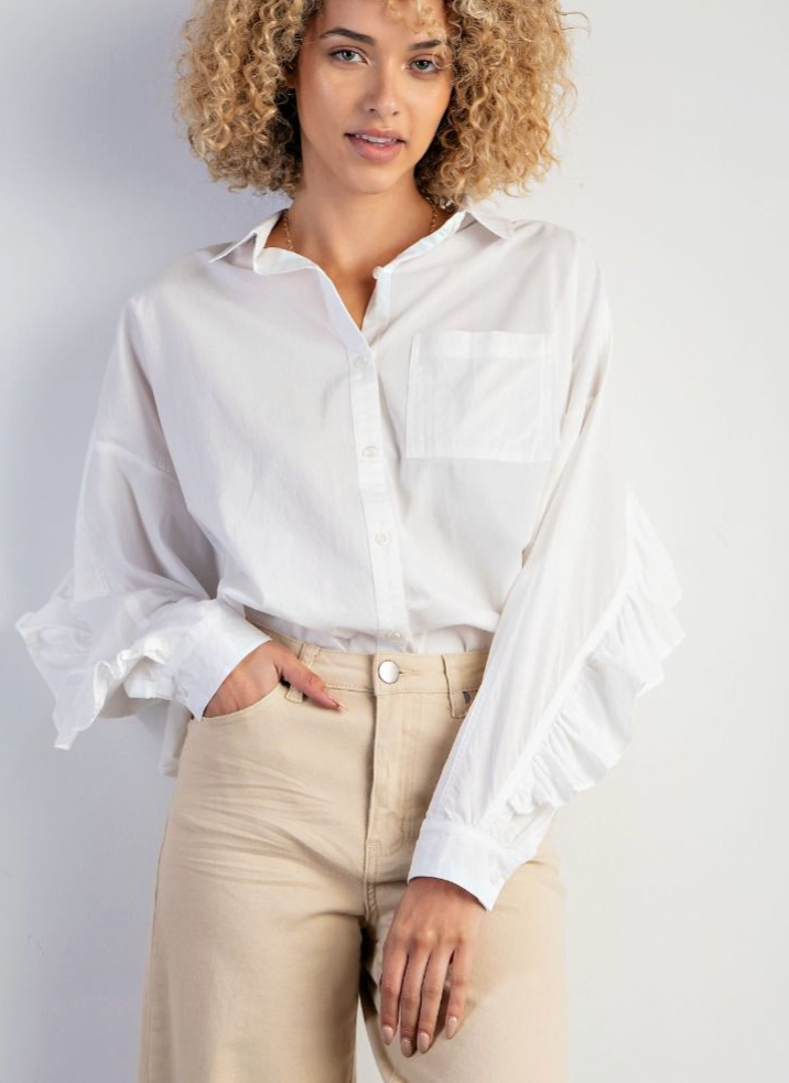 Button Down Top with Ruffle Detail
