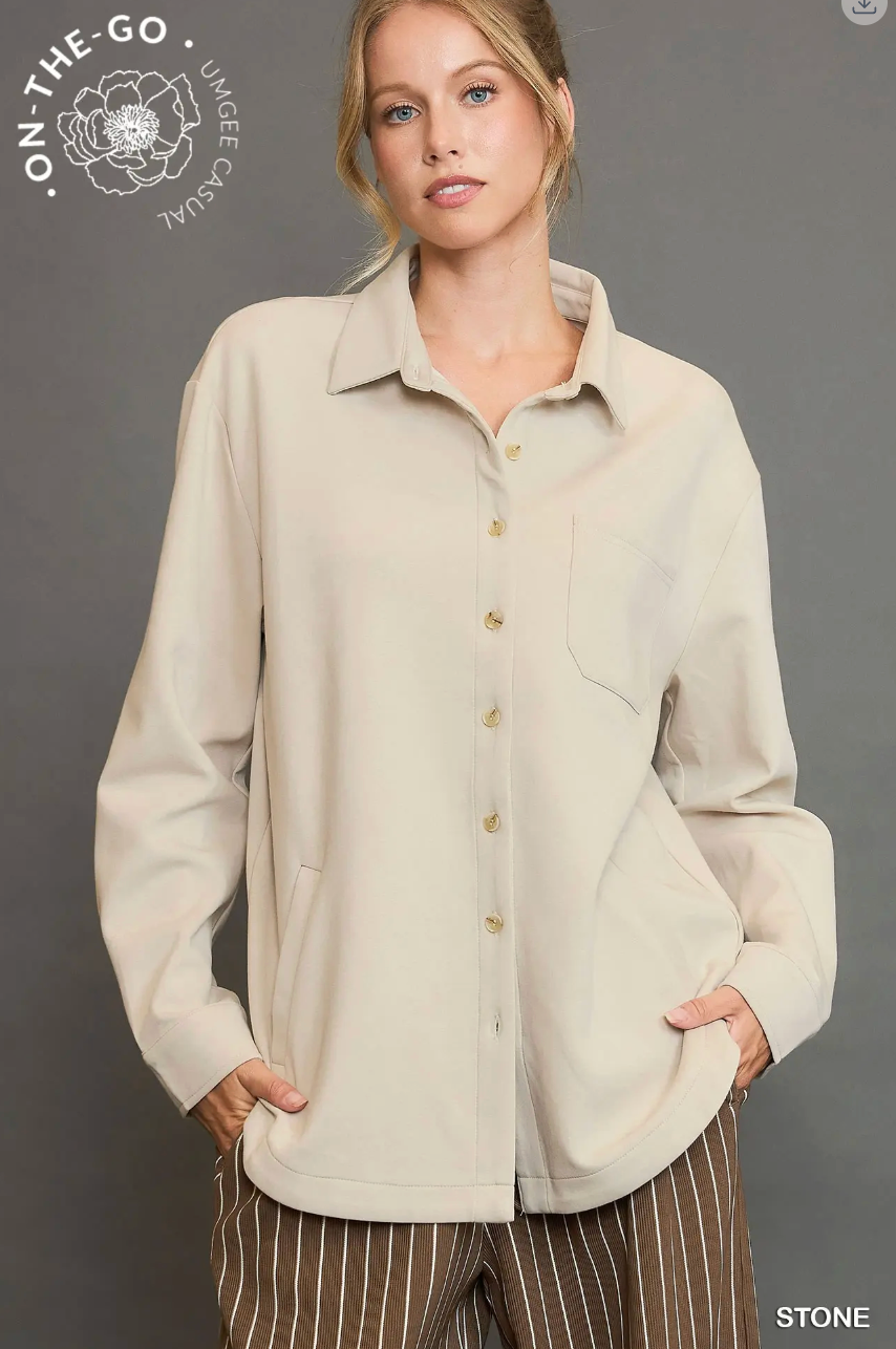 Stone Luxeknit Oversized Shirt Jacket