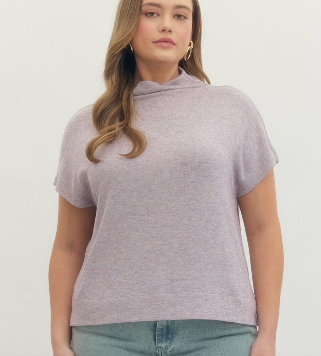 Solid knit mock neck pullover top