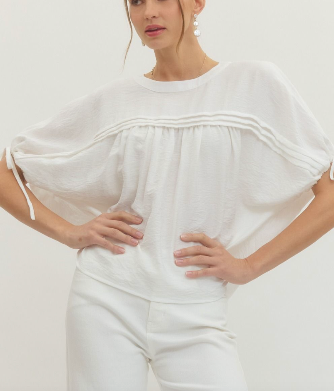 Solid short sleeve woven top