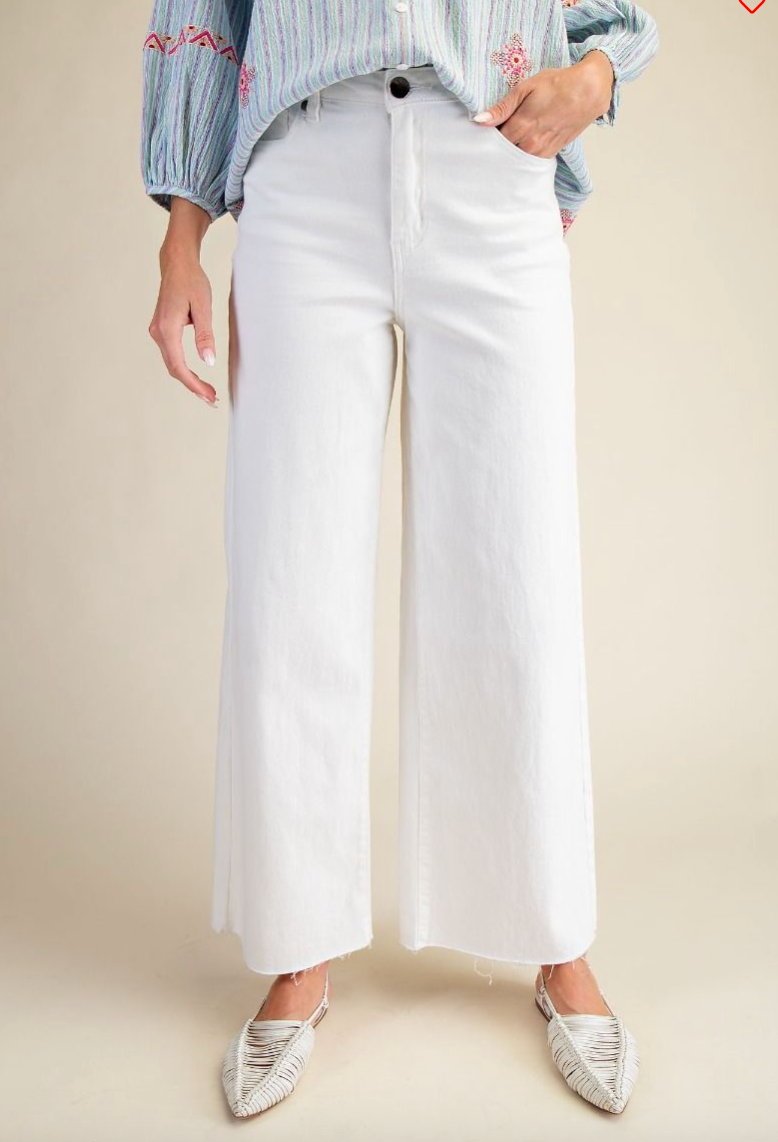 WHITE SOFT STRETCH HIGH WAISTED TWILL PANTS