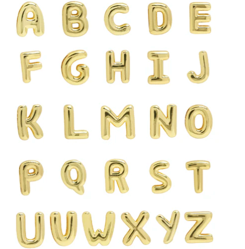 GOLD Bubble CZ Initial Slider Charm for Strap Bracelet (A-Z)