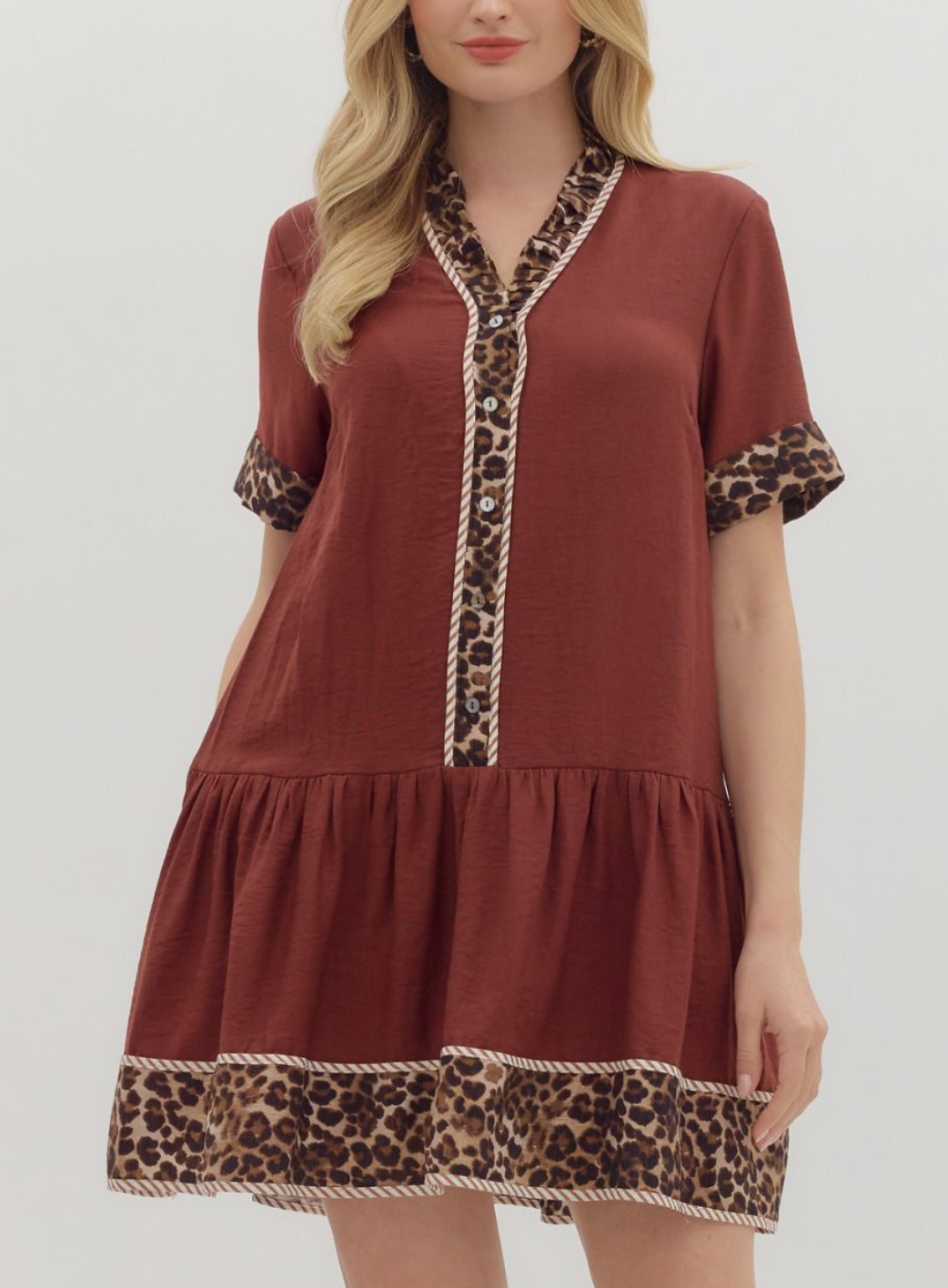 ✨ Solid Short Sleeve Mini Dress ✨ - WINE