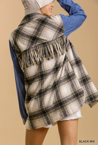 Brushed Twill Plaid Collar Button Down Long Sleeve