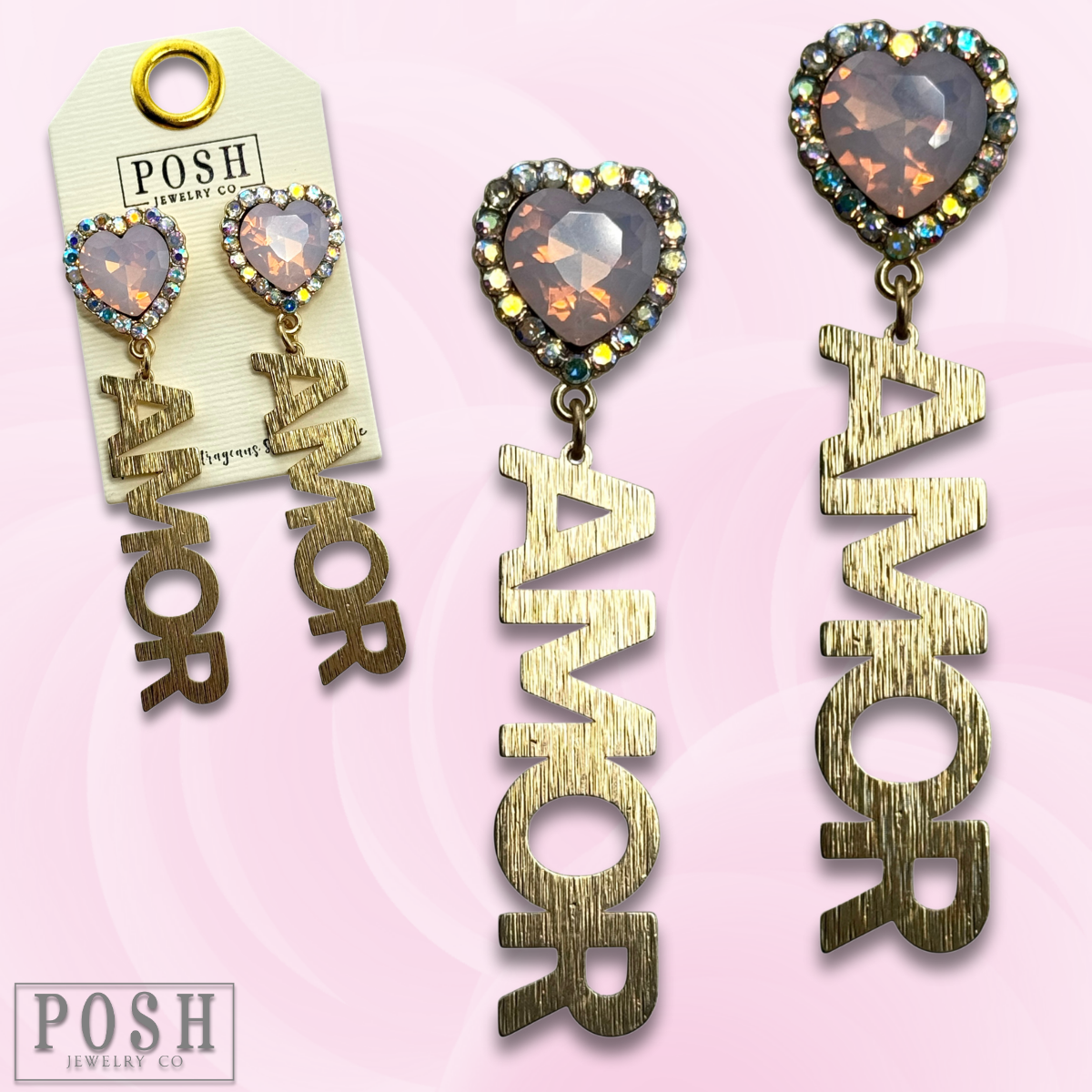 Pink opal heart and Amor charm earring