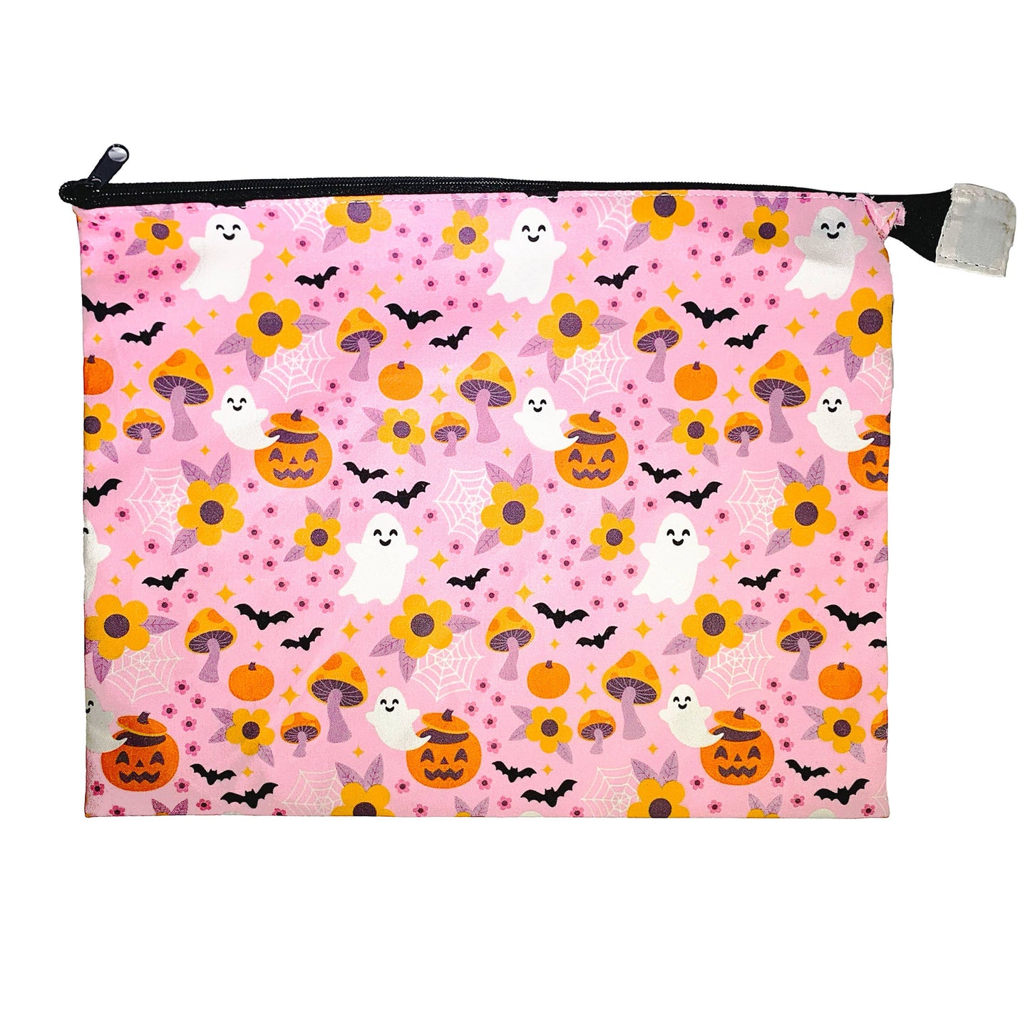 Cute Spooky Floral Halloween XL Cotton Zipper Pouch