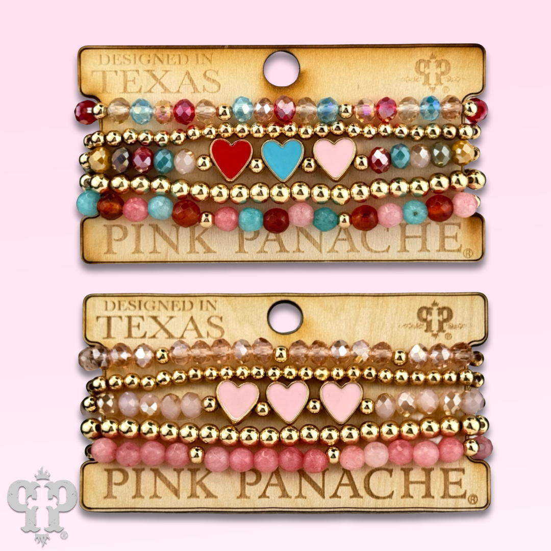 Enamel hearts and faceted bead bracelet