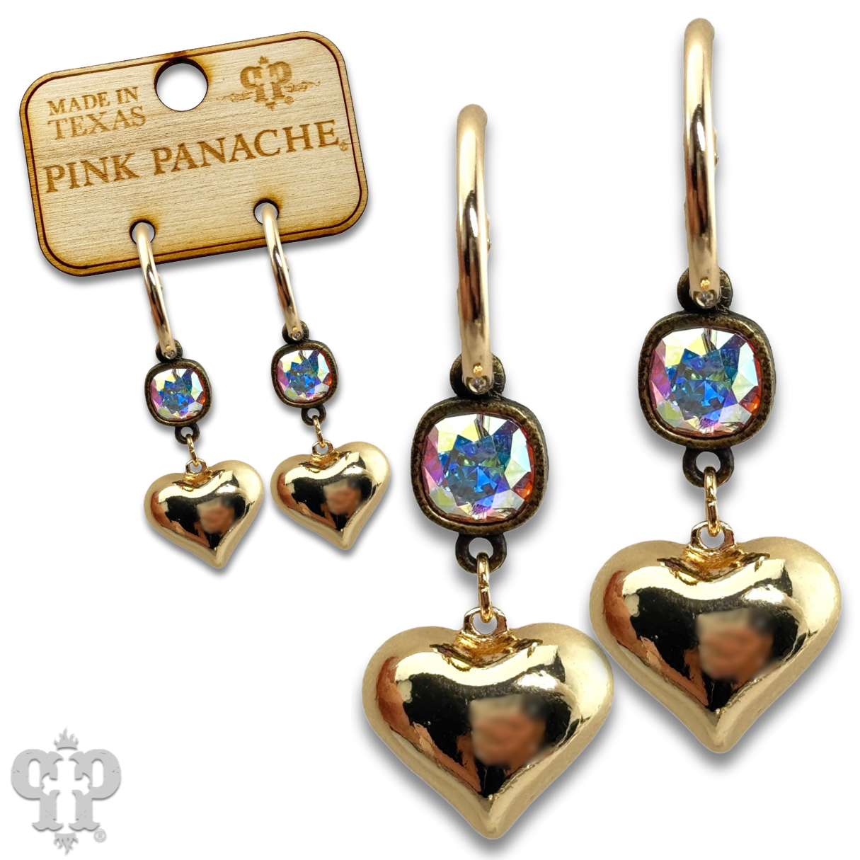 Puffed heart earring, Austrian crystal